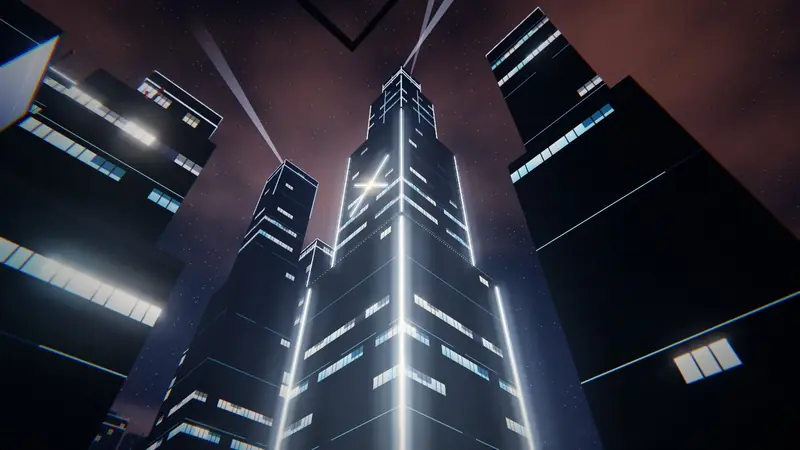 Looking up at Meridian Tower and the glass towers of the Exchange