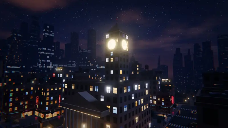 The glowing courthouse clock on Kestrel Hill