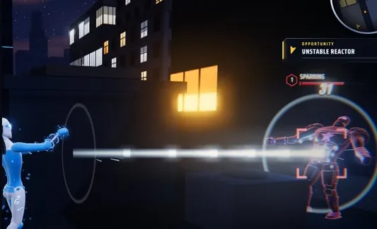 A Hand Blaster charged shot streaks toward a target